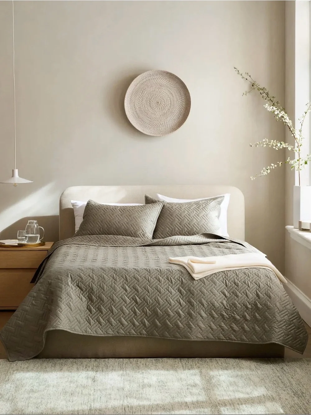 Quince NWOT Organic Cotton Basketweave Quilt Set  in Dried Sage King